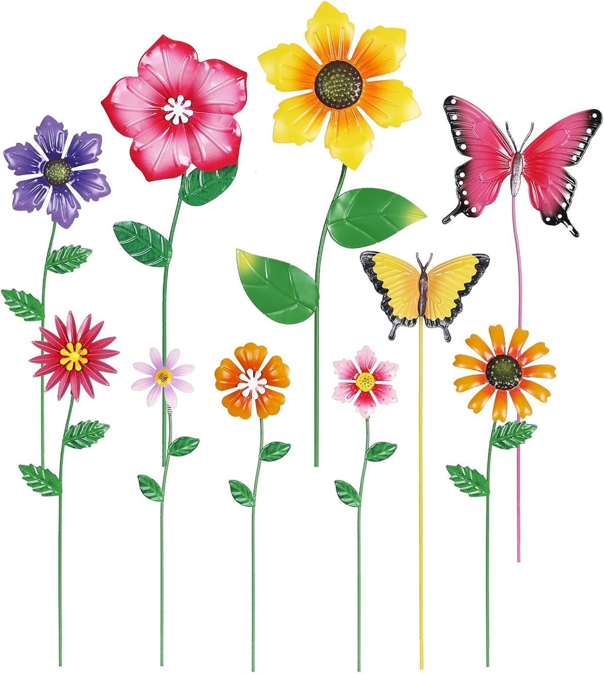 Retro Whale Painted Metal Flower and Butterfly Garden Stakes studio product photo