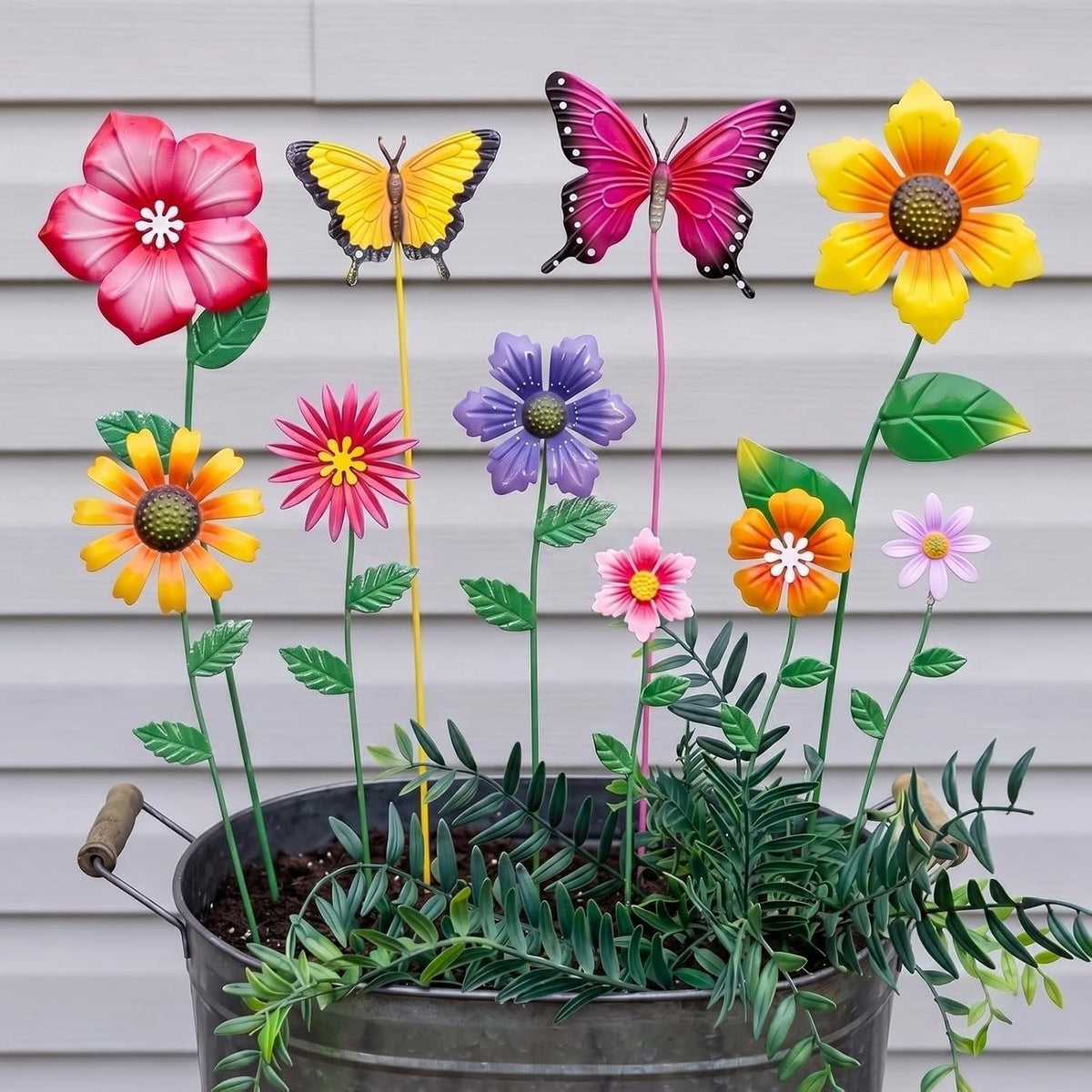 Retro Whale Painted Metal Flower and Butterfly Garden Stakes additional product photo