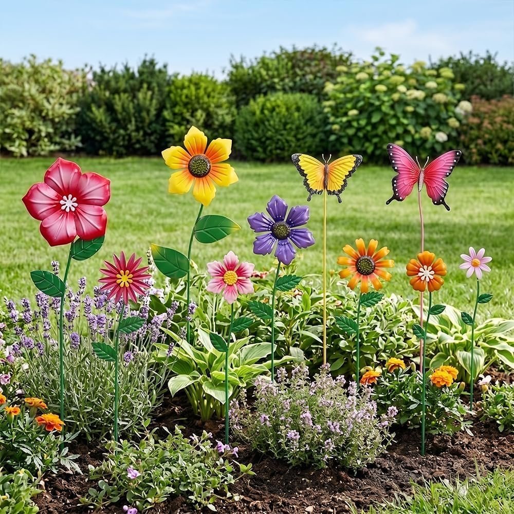 Retro Whale Painted Metal Flower and Butterfly Garden Stakes additional product photo