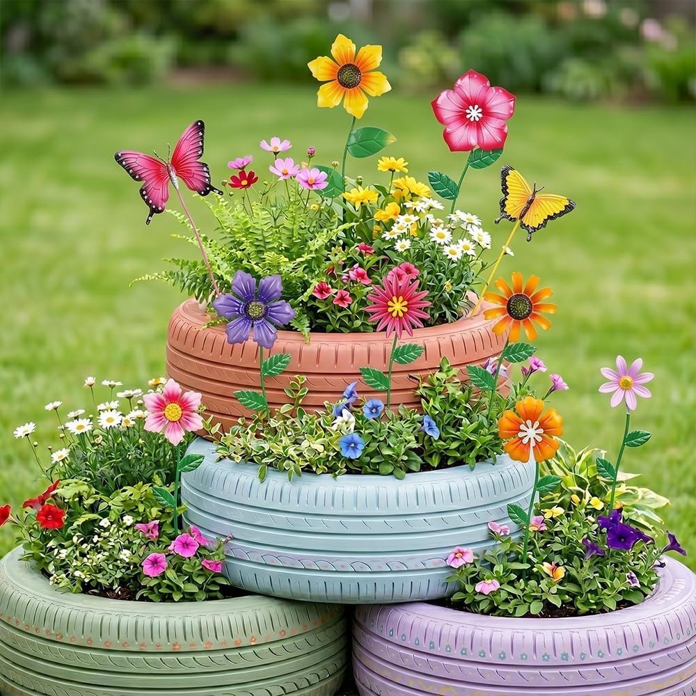 Retro Whale Painted Metal Flower and Butterfly Garden Stakes additional product photo