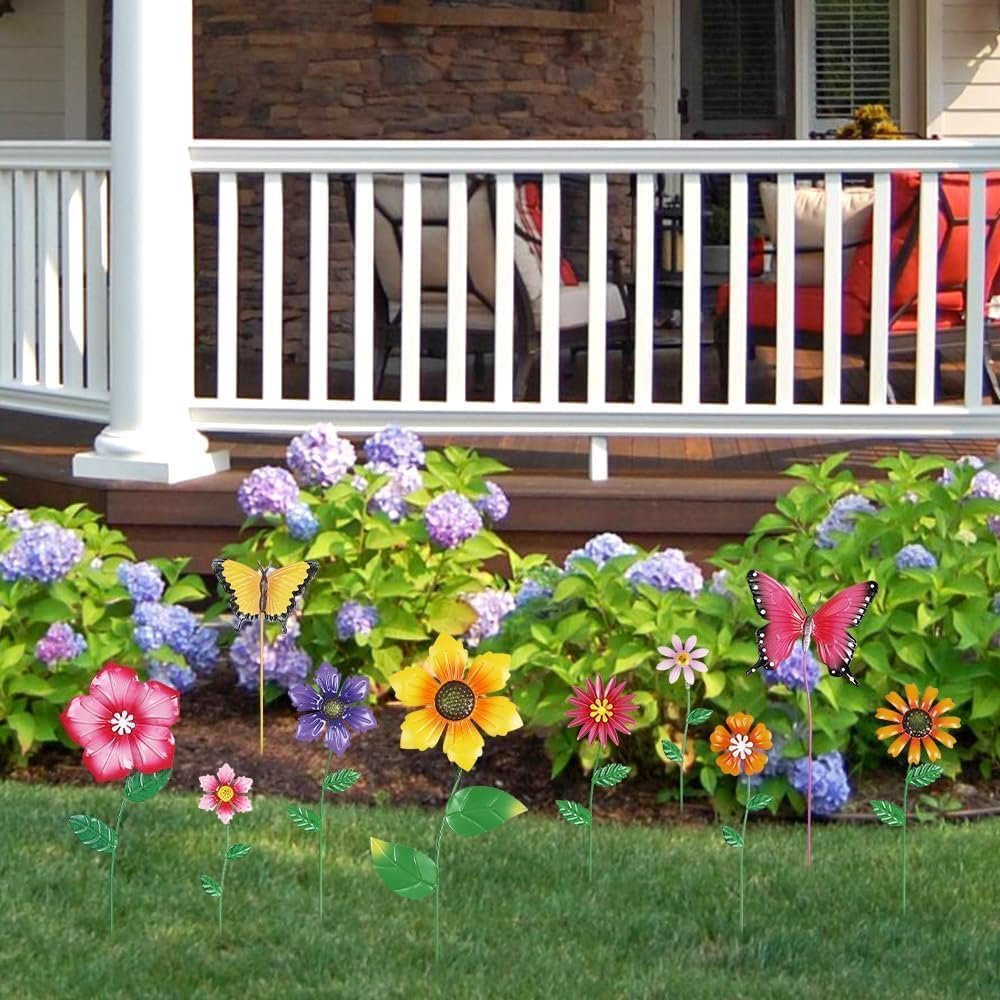 Retro Whale Painted Metal Flower and Butterfly Garden Stakes additional product photo
