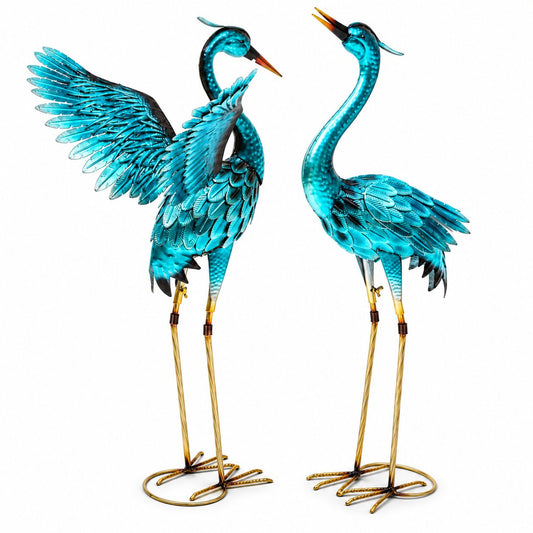 Retro Whale Blue Metal Heron Garden Statues studio product photo