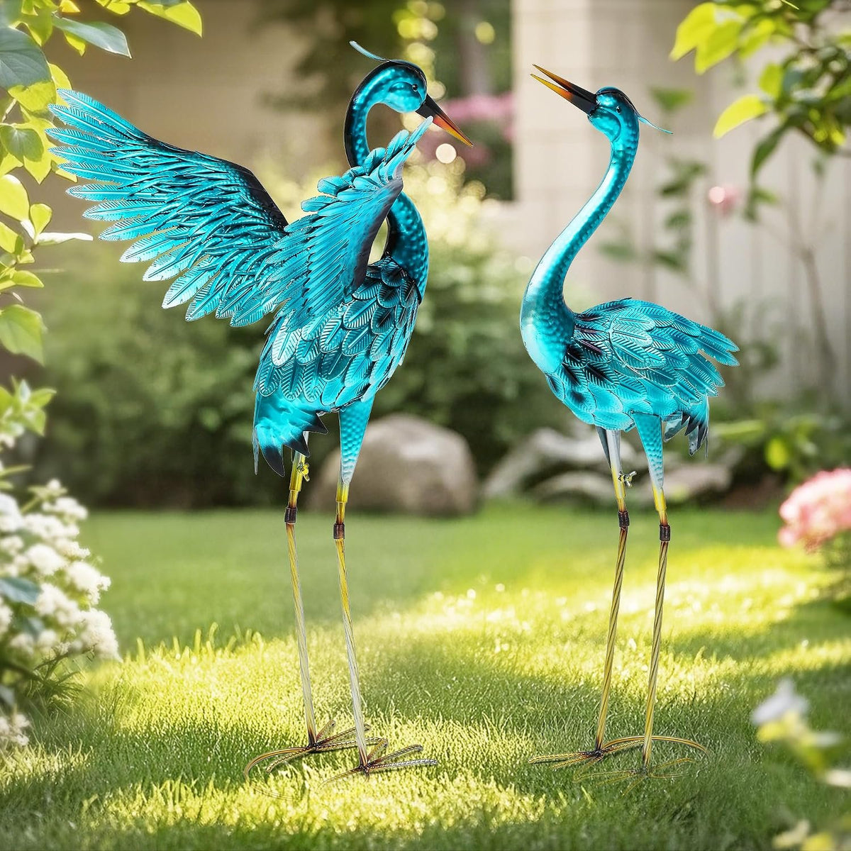 Retro Whale Blue Metal Heron Garden Statues additional product photo