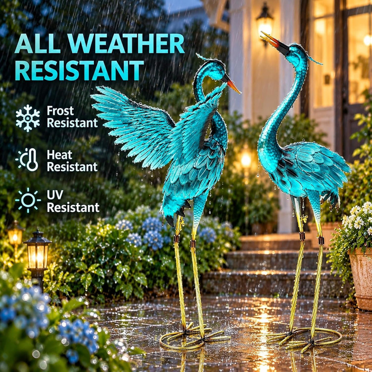 Retro Whale Blue Metal Heron Garden Statues additional product photo
