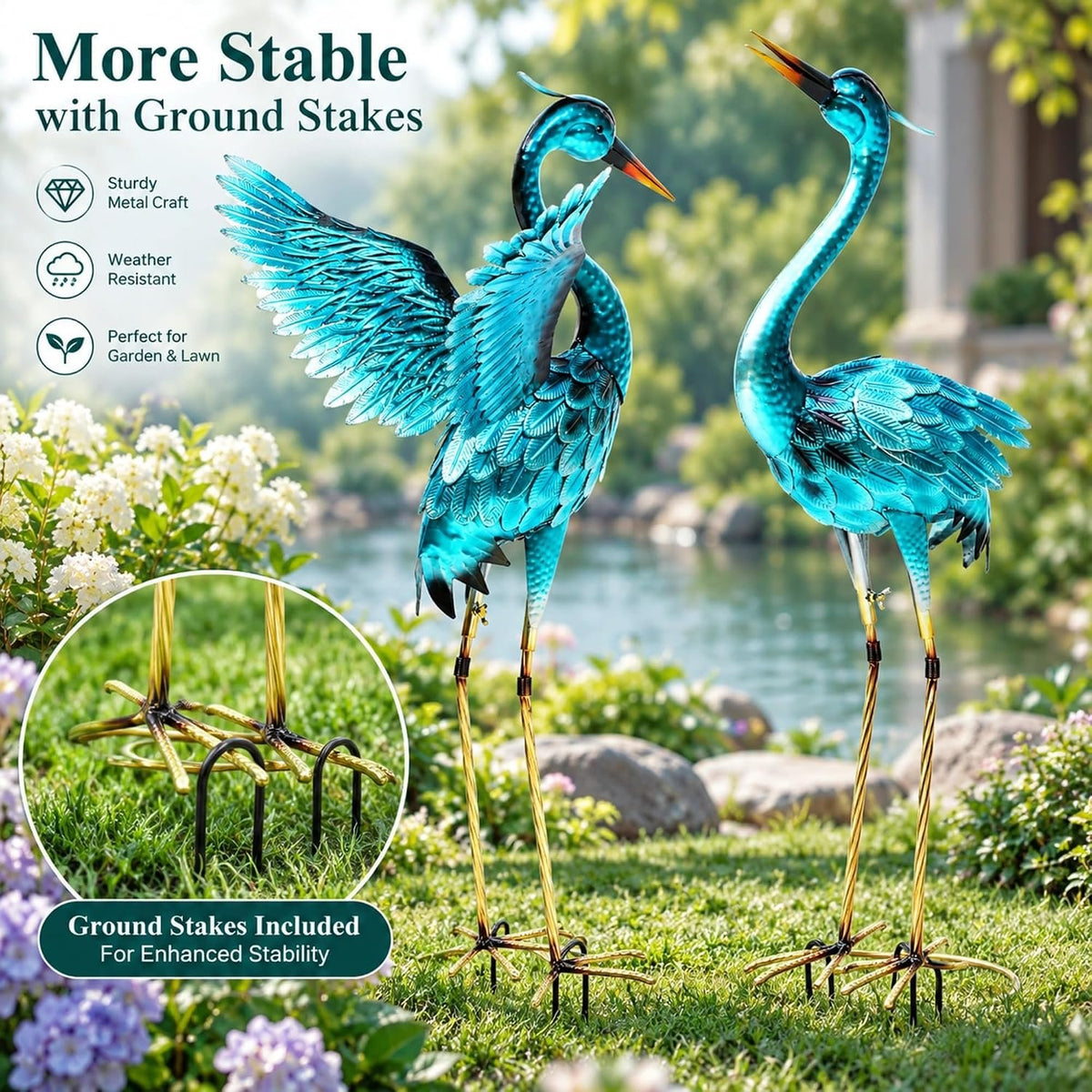 Retro Whale Blue Metal Heron Garden Statues additional product photo