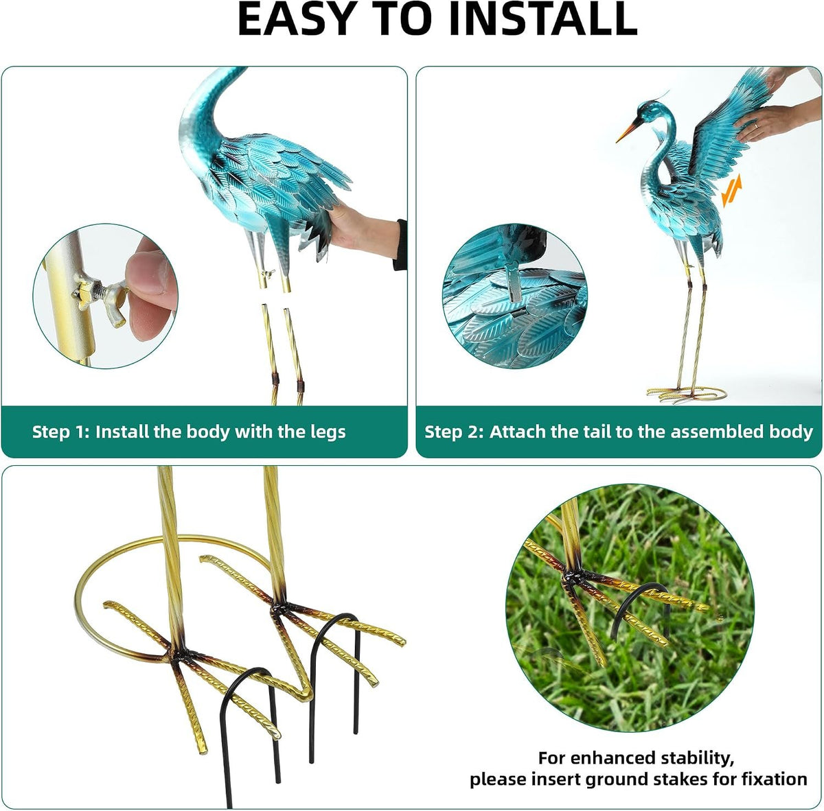 Retro Whale Blue Metal Heron Garden Statues additional product photo
