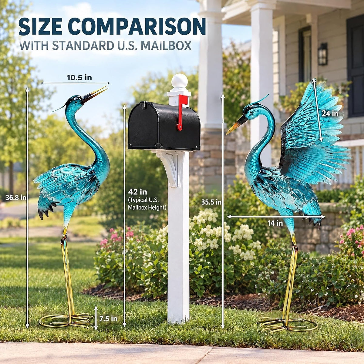 Retro Whale Blue Metal Heron Garden Statues additional product photo