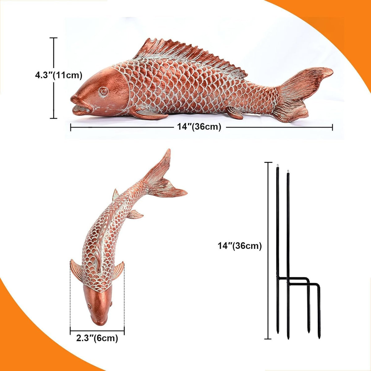 Retro Whale Antique Red Resin Koi Fish Garden Stakes additional product photo