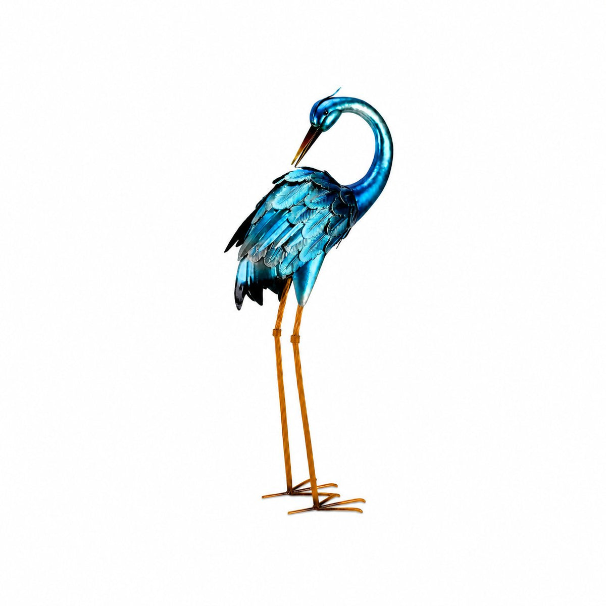 Retro Whale Blue Metal Heron Garden Statue studio product photo