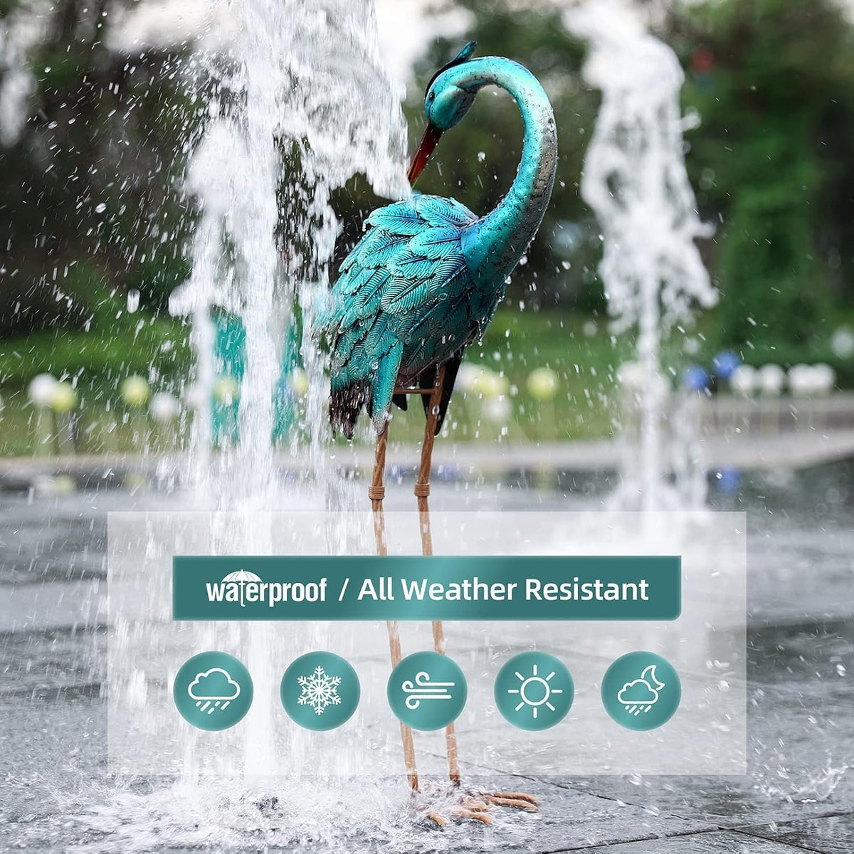 Retro Whale Blue Metal Heron Garden Statue additional product photo