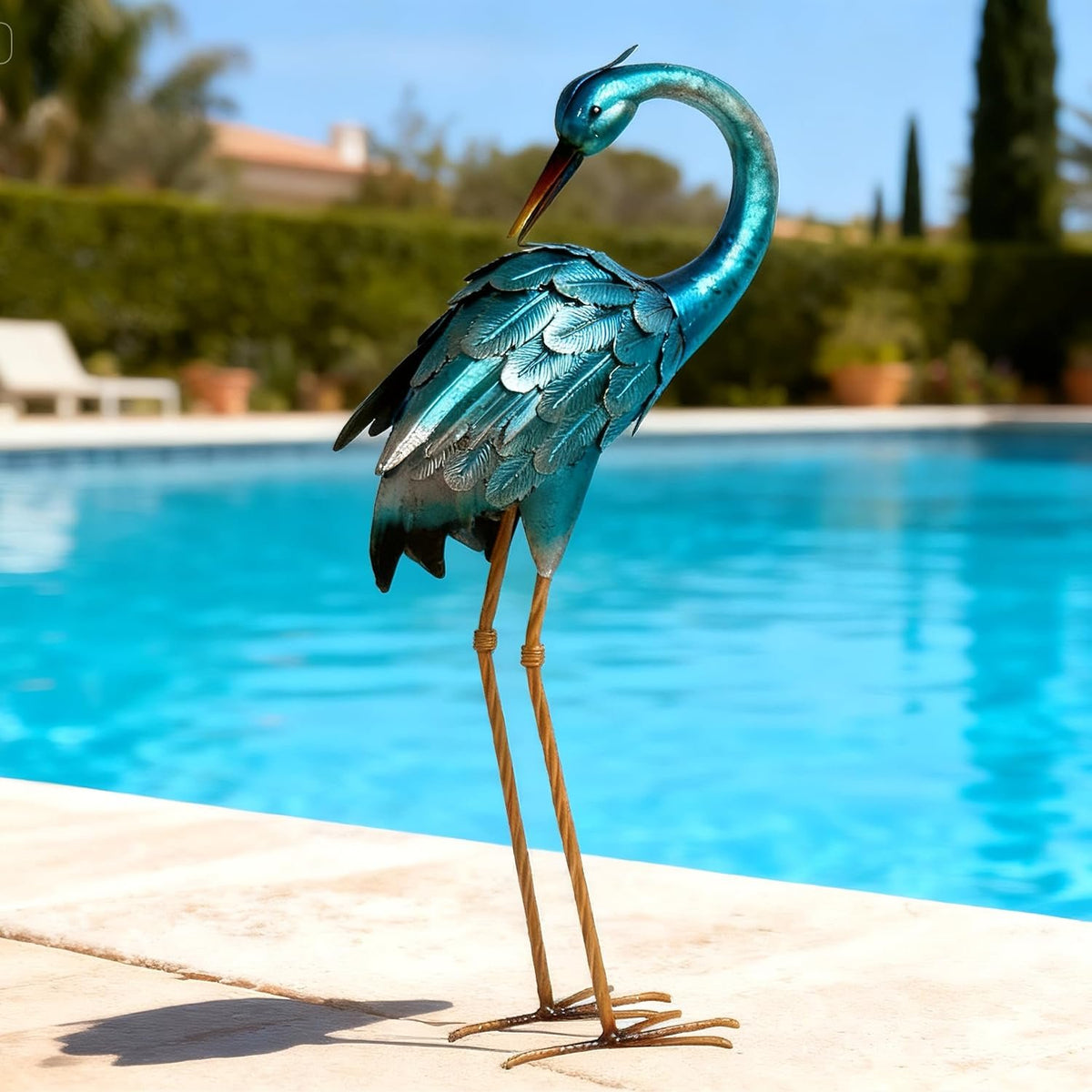 Retro Whale Blue Metal Heron Garden Statue additional product photo
