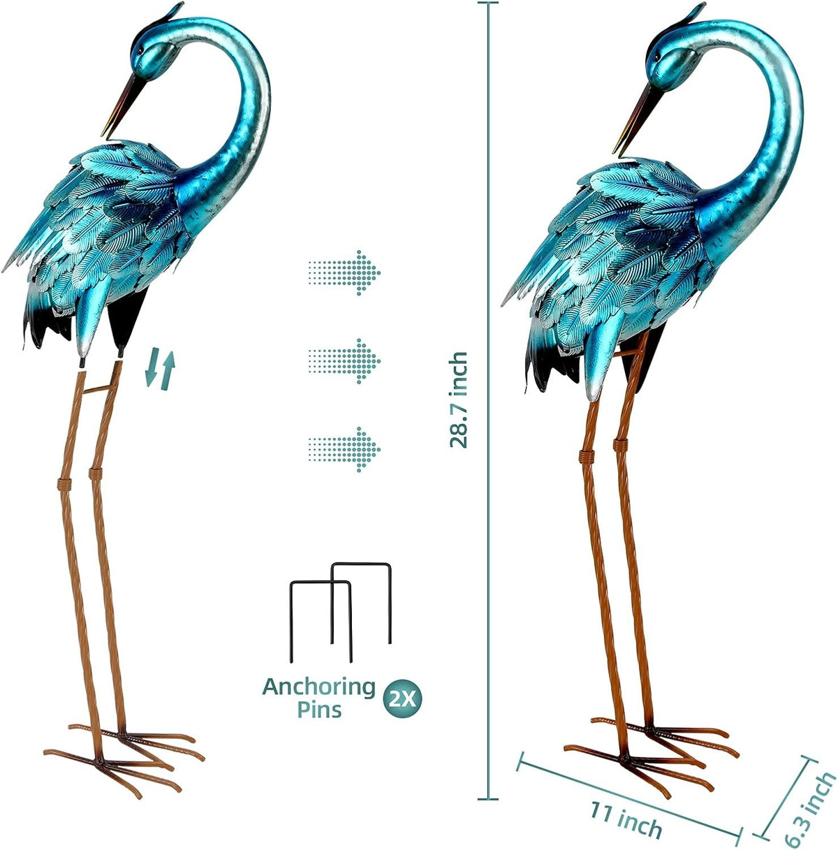 Retro Whale Blue Metal Heron Garden Statue additional product photo