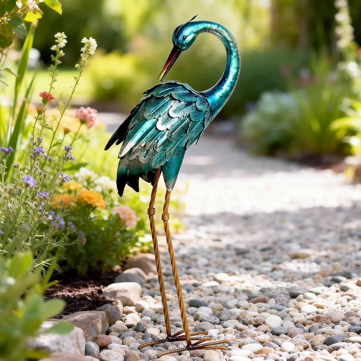 Retro Whale Blue Metal Heron Garden Statue additional product photo