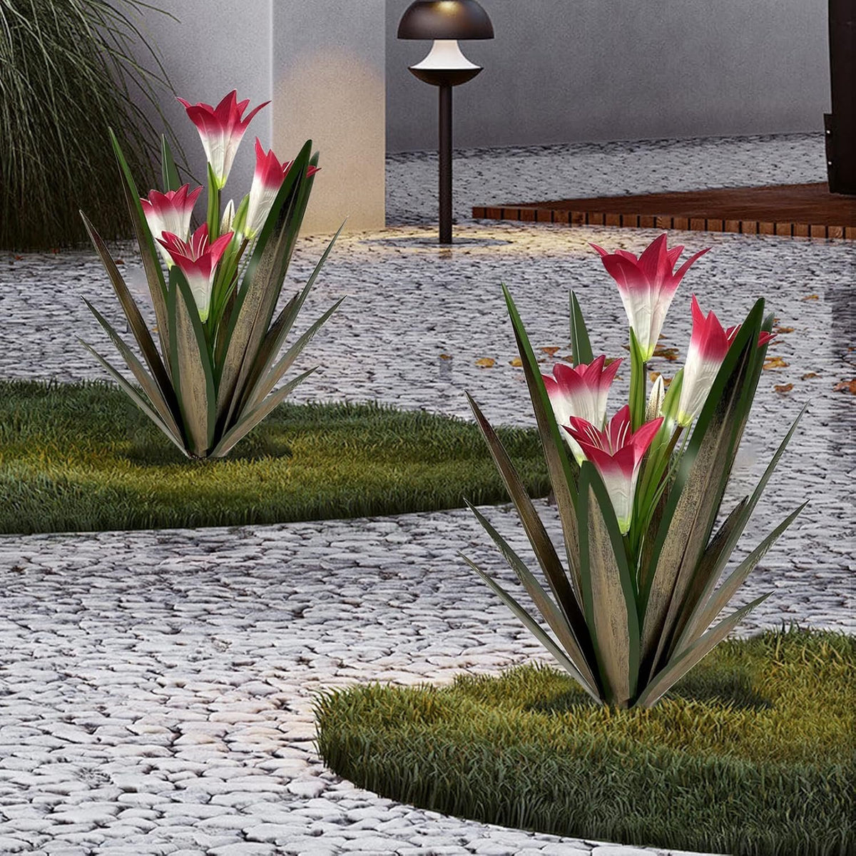 Retro Whale Metal Agave with Red Lily Flowers additional product photo