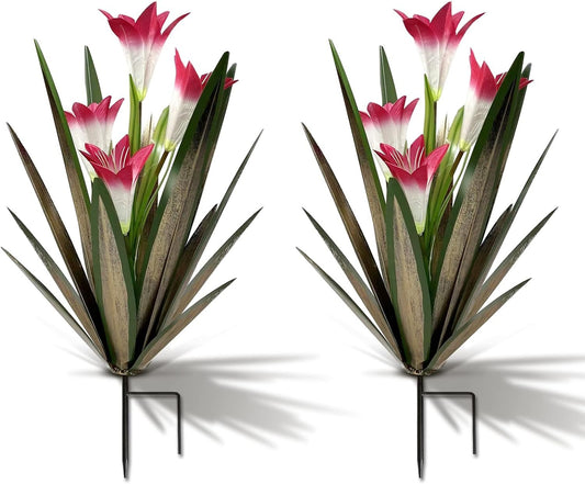 Retro Whale Metal Agave with Red Lily Flowers studio product photo