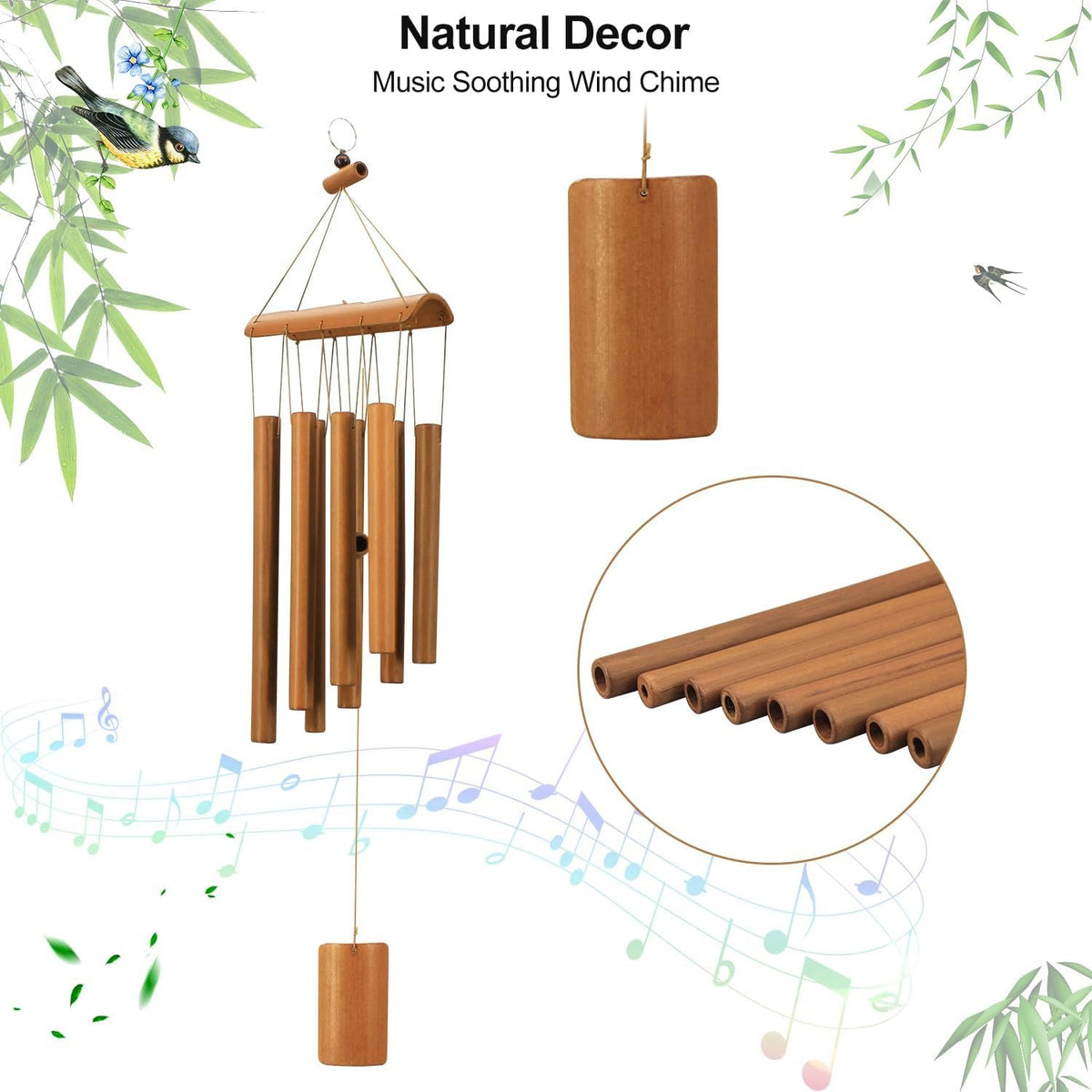 Retro Whale Bamboo Wind Chime with Curved Top Bar additional product photo