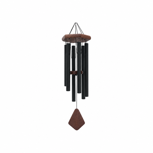 Retro Whale Black Aluminum Wind Chime with Wood Top studio product photo
