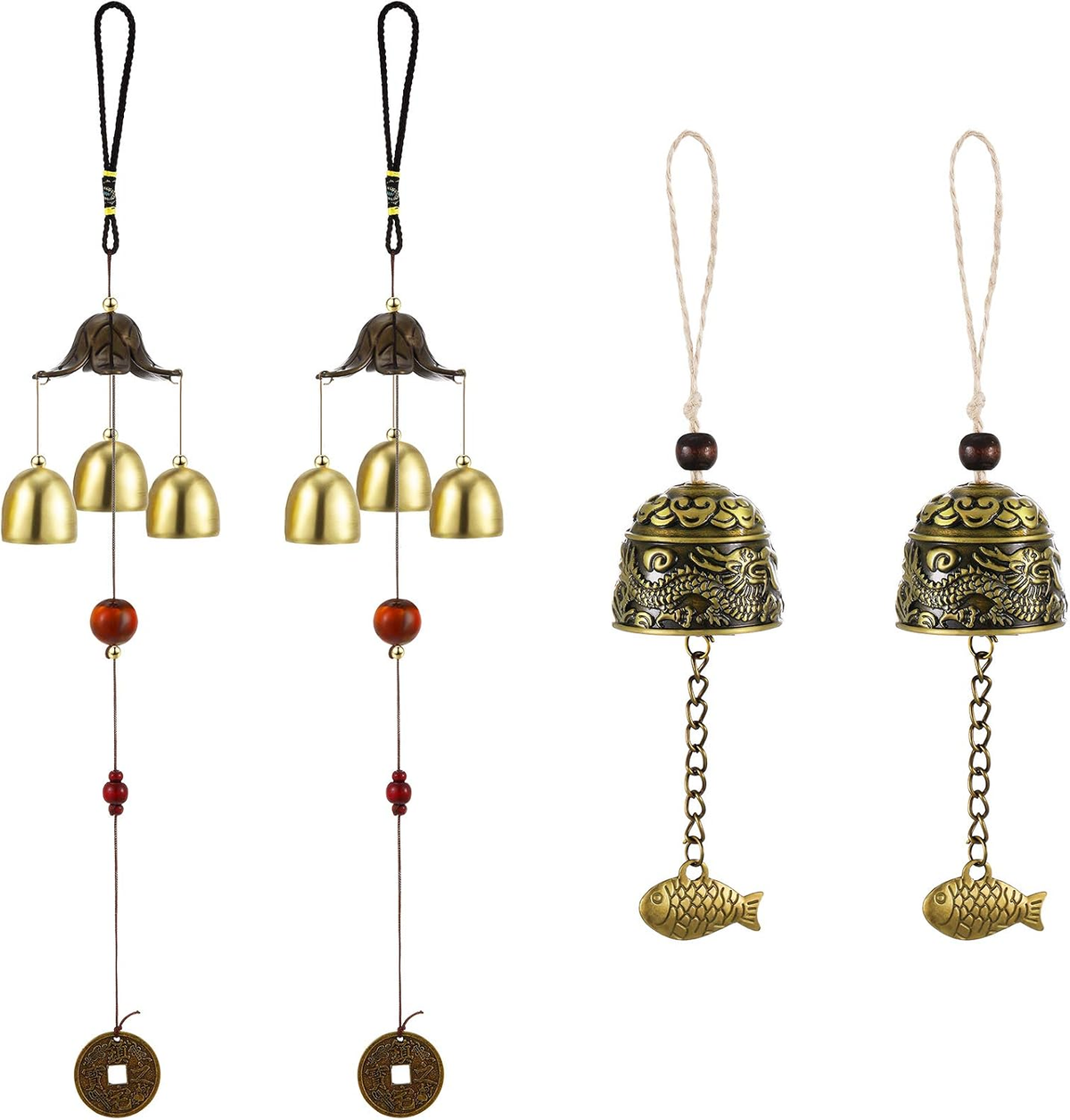 Retro Whale Vintage Brass-Tone Bell Wind Chime Set studio product photo