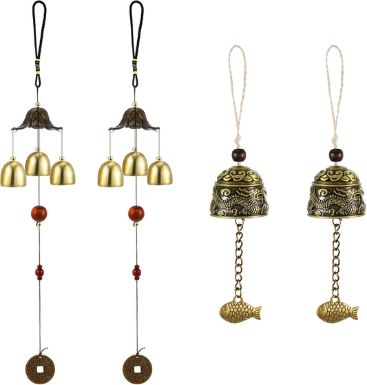 Retro Whale Vintage Brass-Tone Bell Wind Chime Set studio product photo