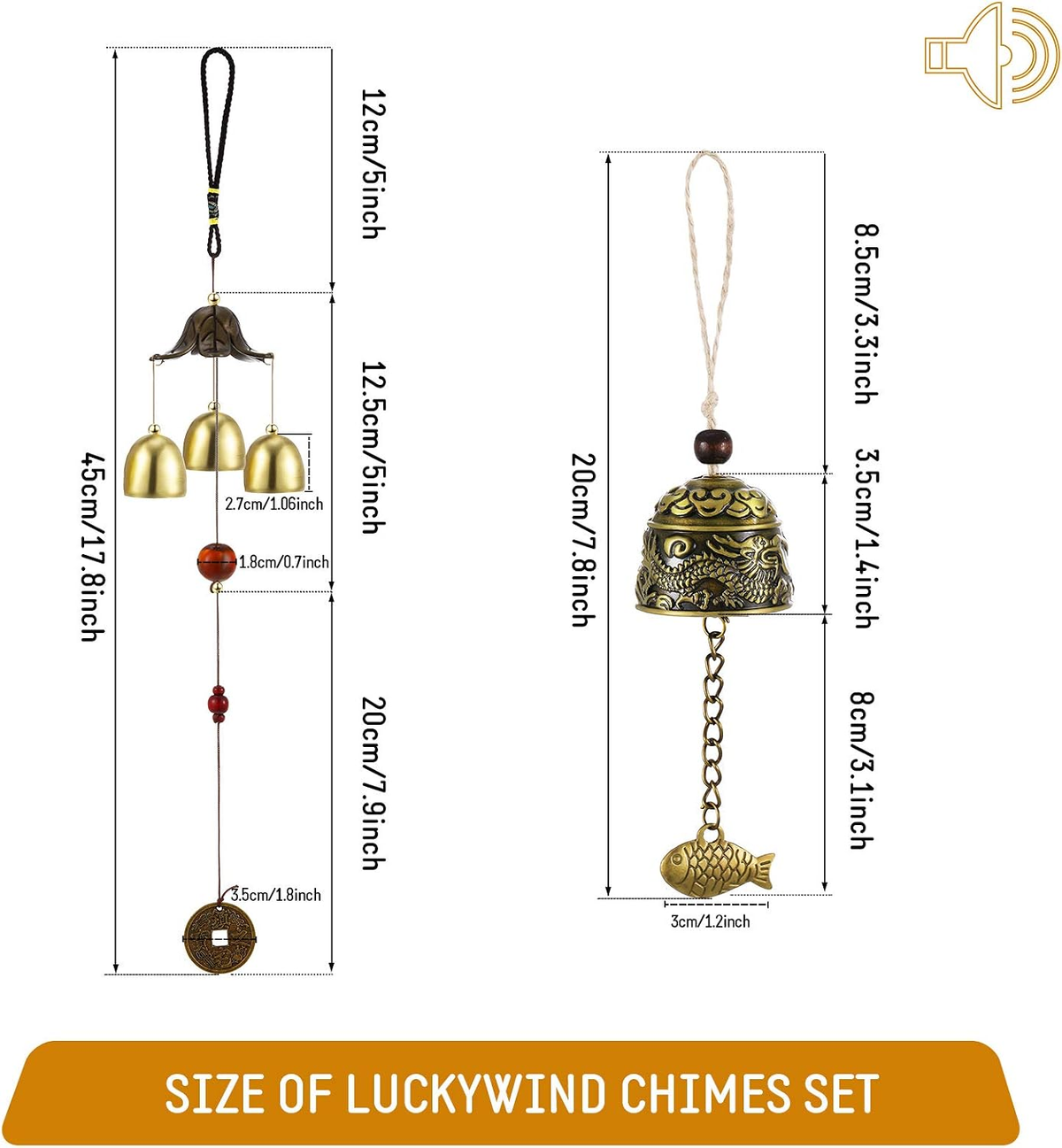 Retro Whale Vintage Brass-Tone Bell Wind Chime Set additional product photo