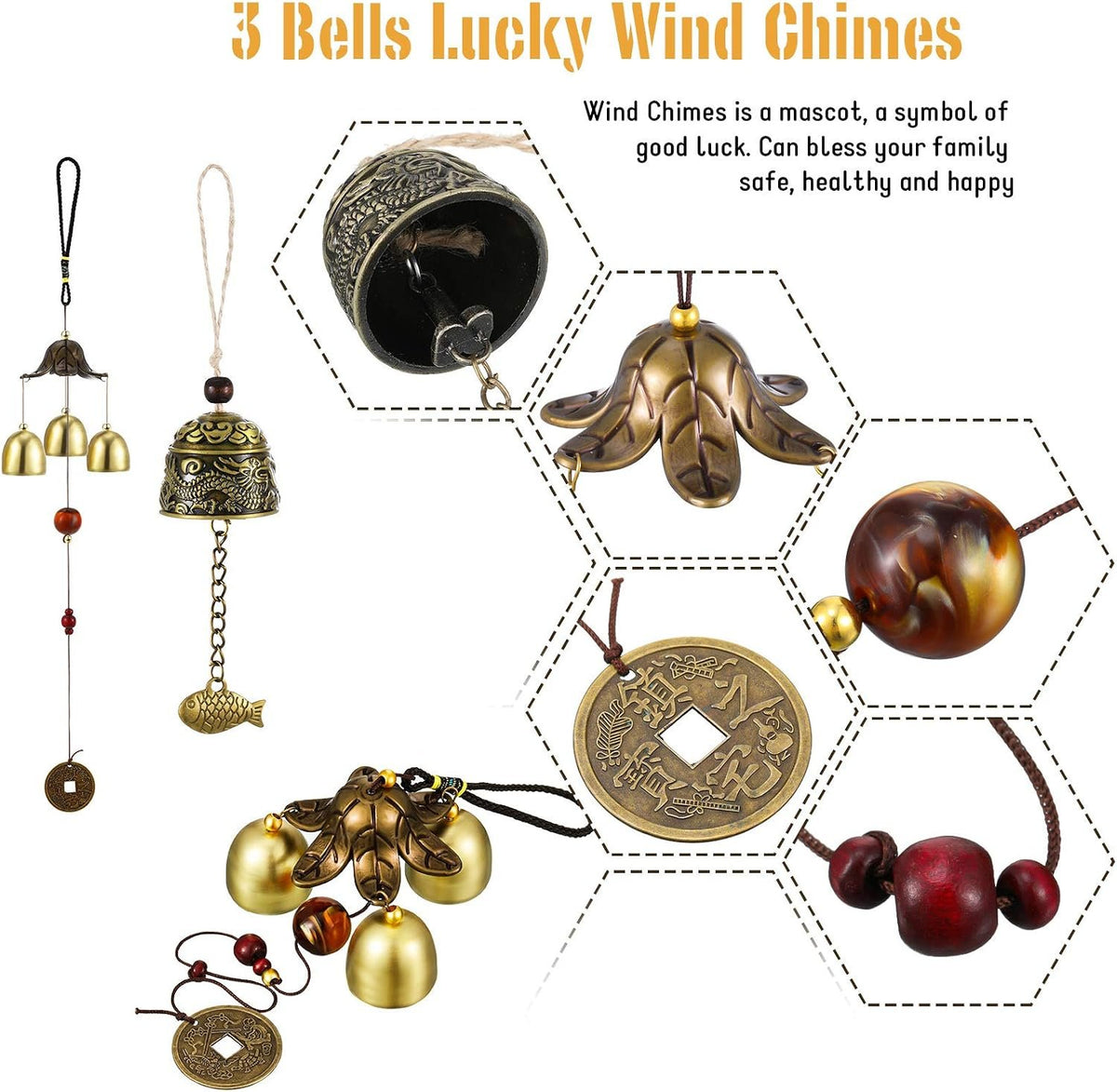 Retro Whale Vintage Brass-Tone Bell Wind Chime Set additional product photo