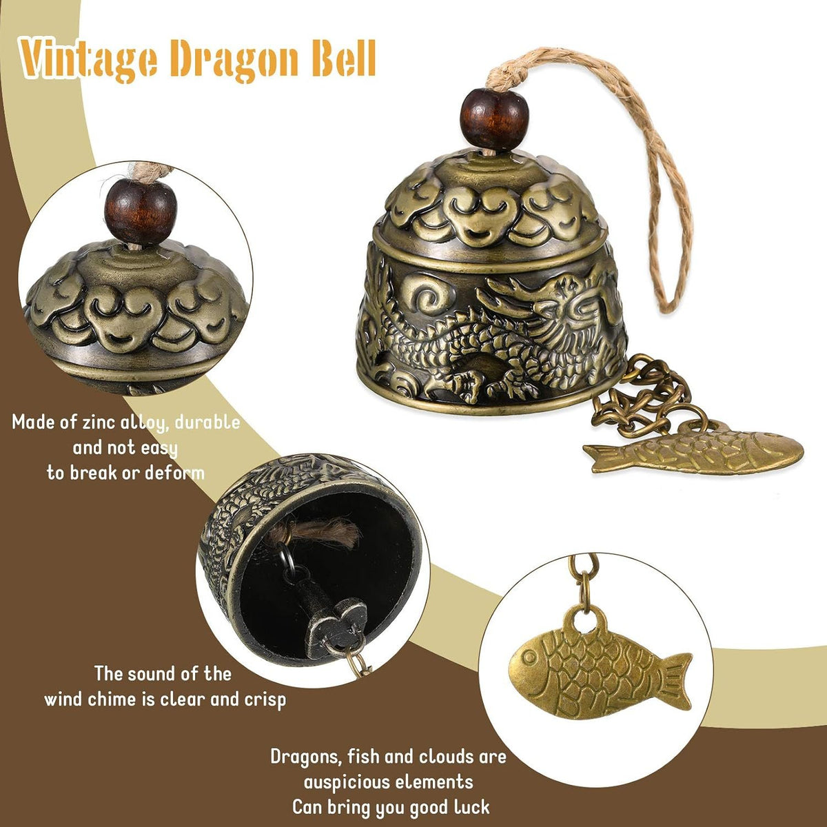 Retro Whale Vintage Brass-Tone Bell Wind Chime Set additional product photo