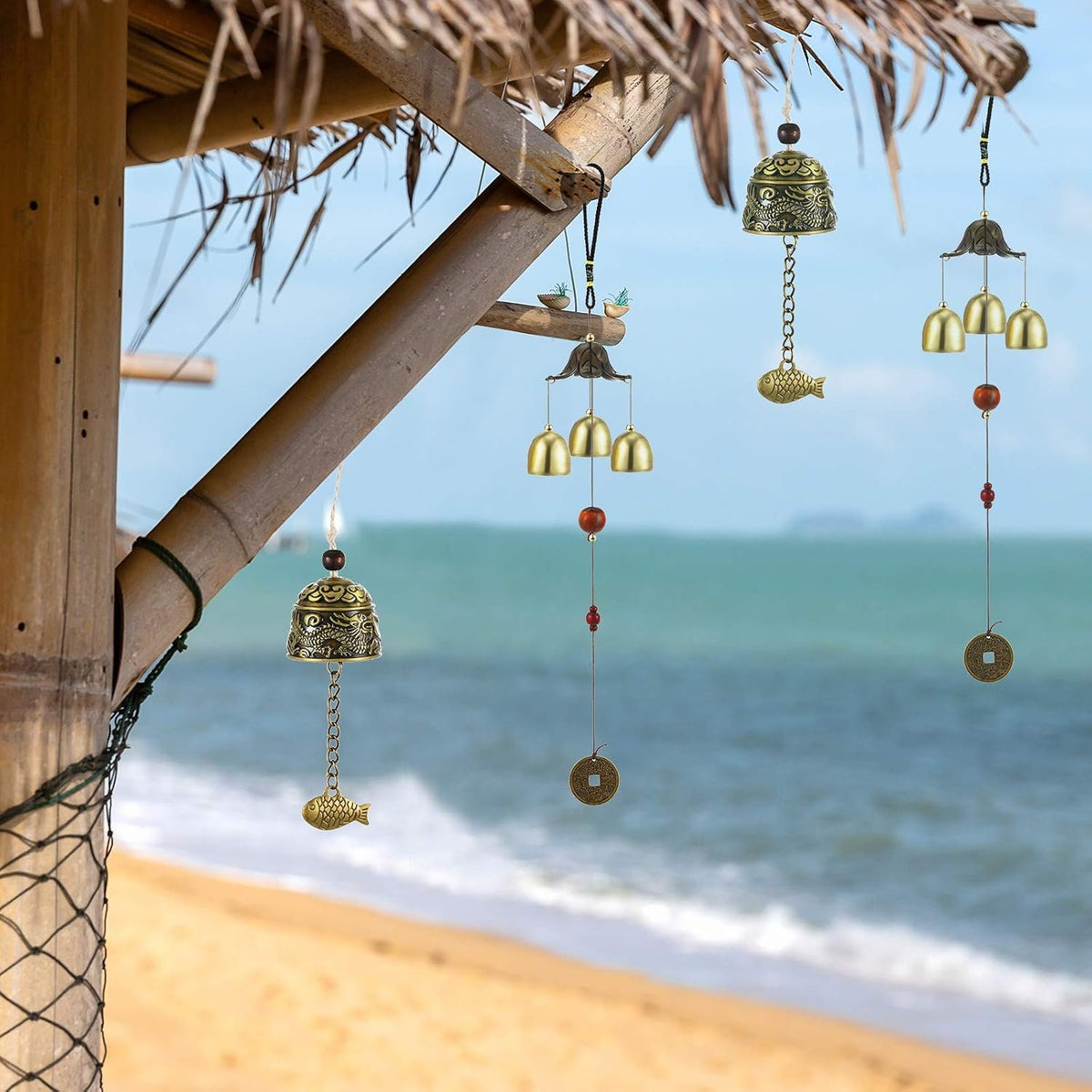 Retro Whale Vintage Brass-Tone Bell Wind Chime Set additional product photo