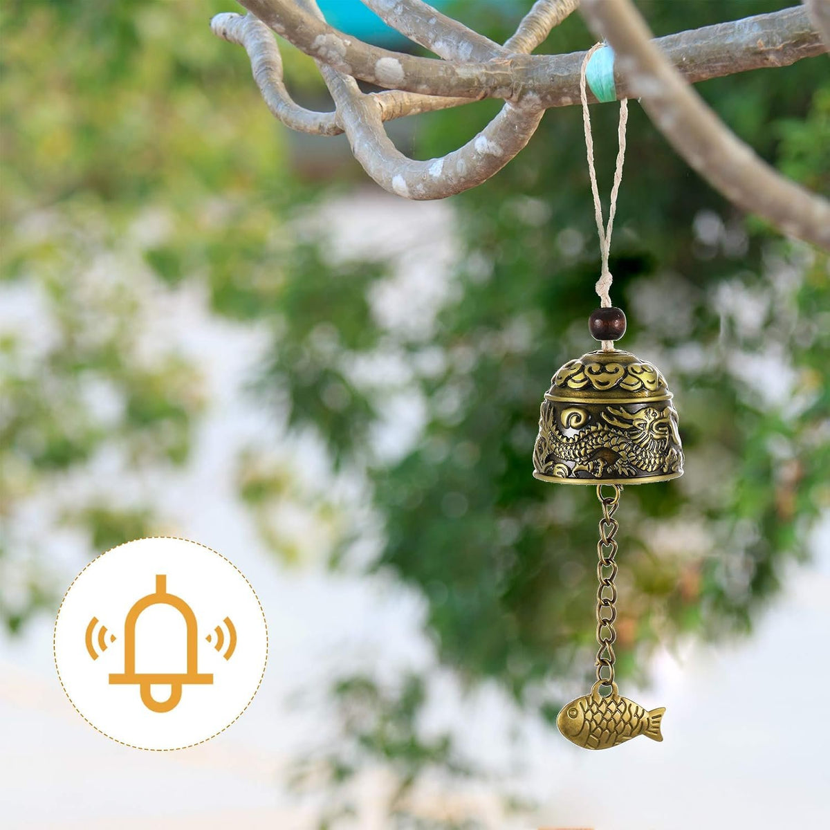 Retro Whale Vintage Brass-Tone Bell Wind Chime Set additional product photo