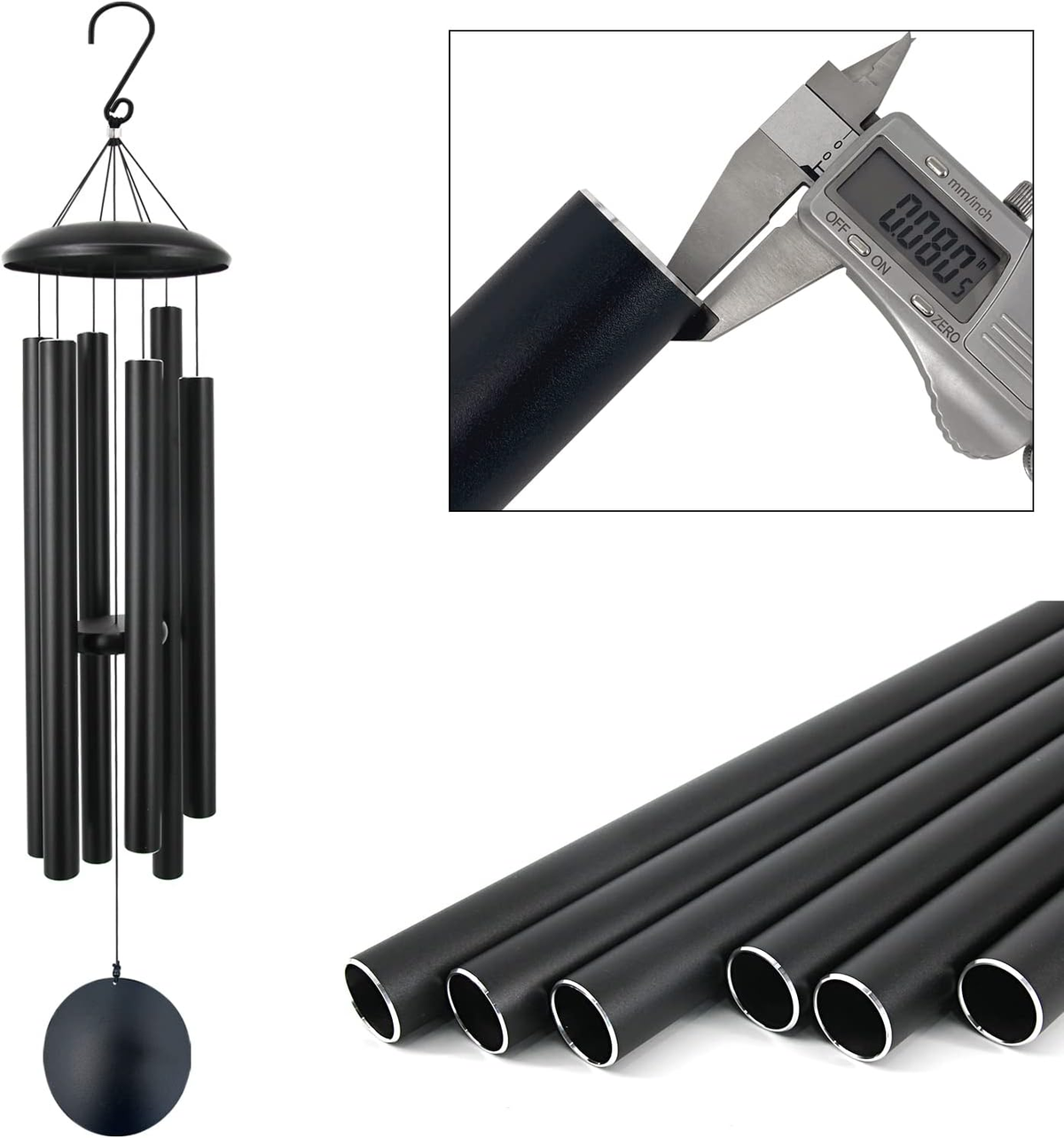 Retro Whale Large Black Aluminum Wind Chime additional product photo