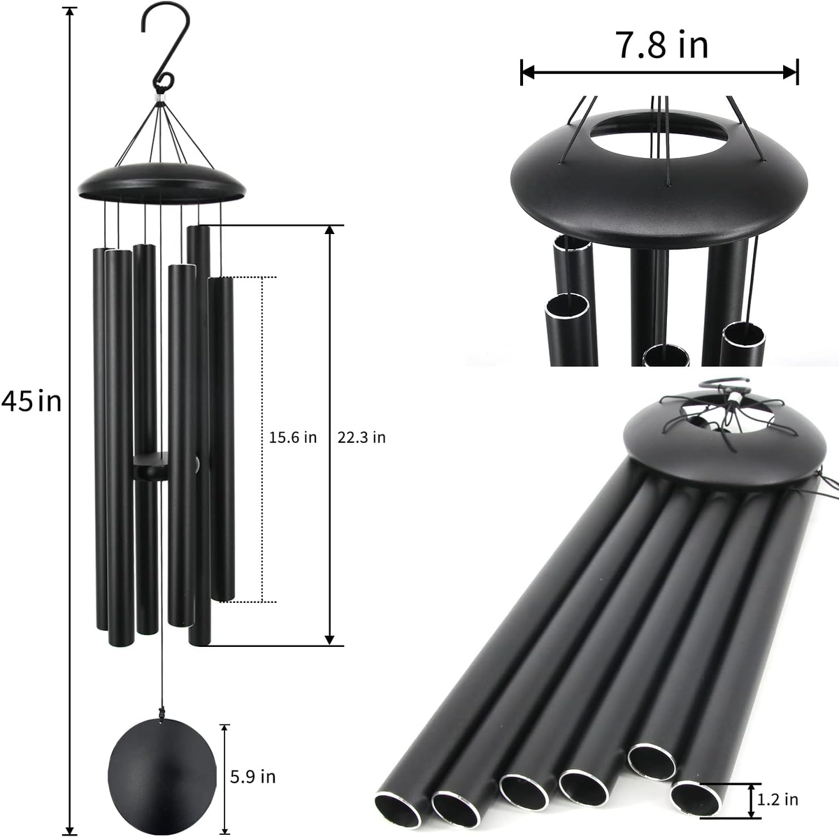 Retro Whale Large Black Aluminum Wind Chime additional product photo