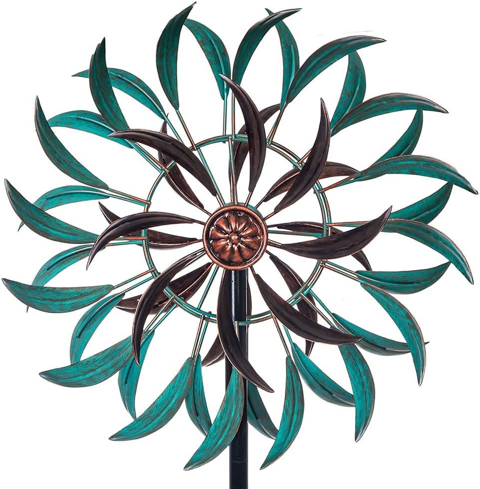 Retro Whale Turquoise and Antique Bronze Metal Wind Spinner studio product photo