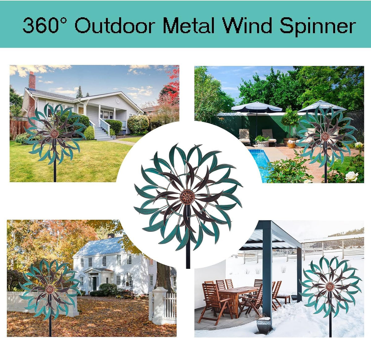 Retro Whale Turquoise and Antique Bronze Metal Wind Spinner additional product photo