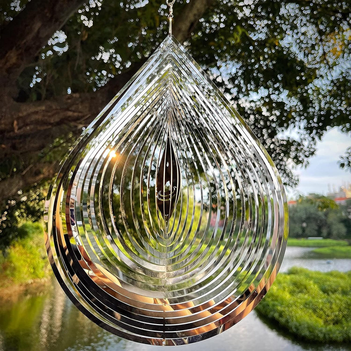 Retro Whale Silver Water Drop Hanging Wind Spinner additional product photo