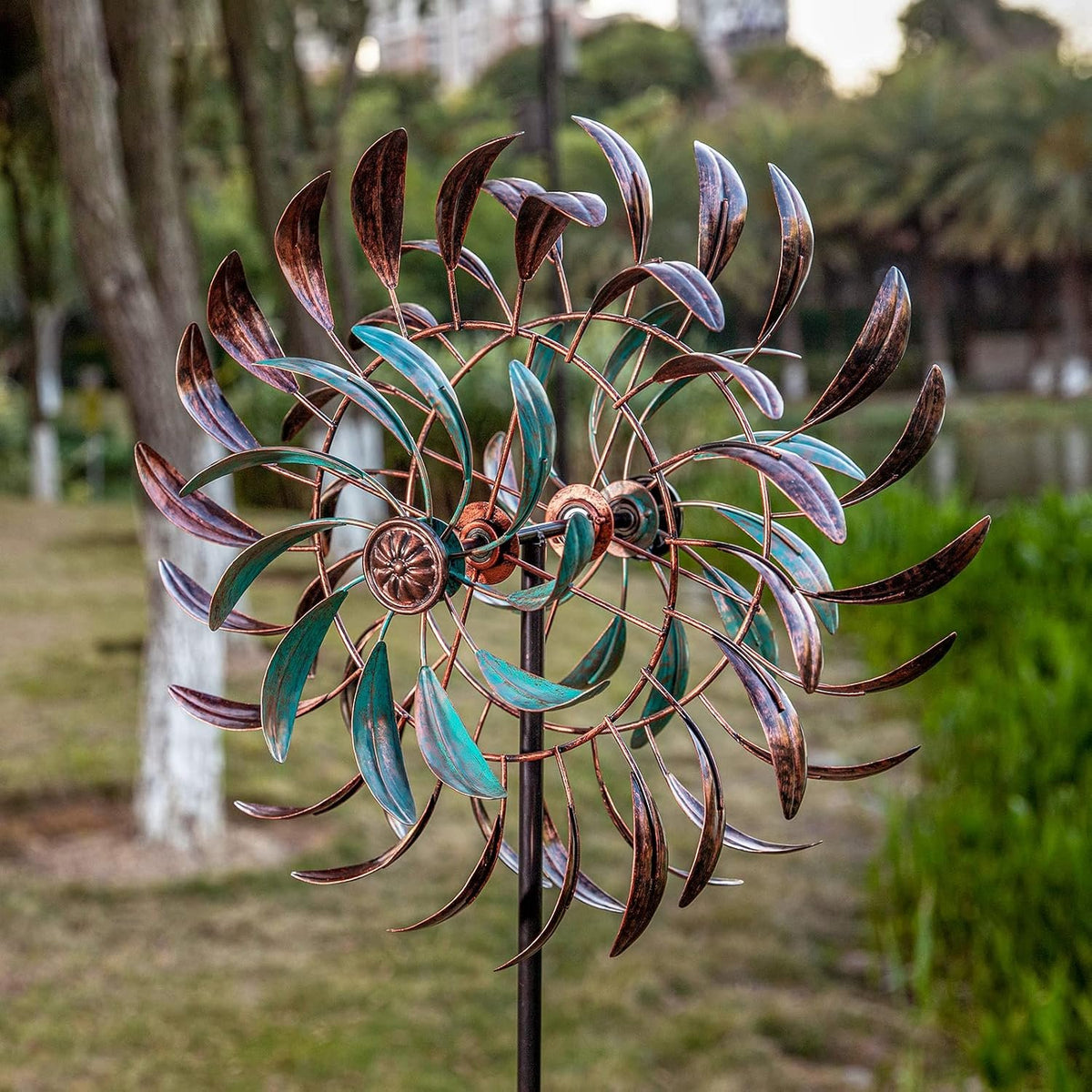 Retro Whale Antique Bronze and Turquoise Metal Wind Spinner additional product photo