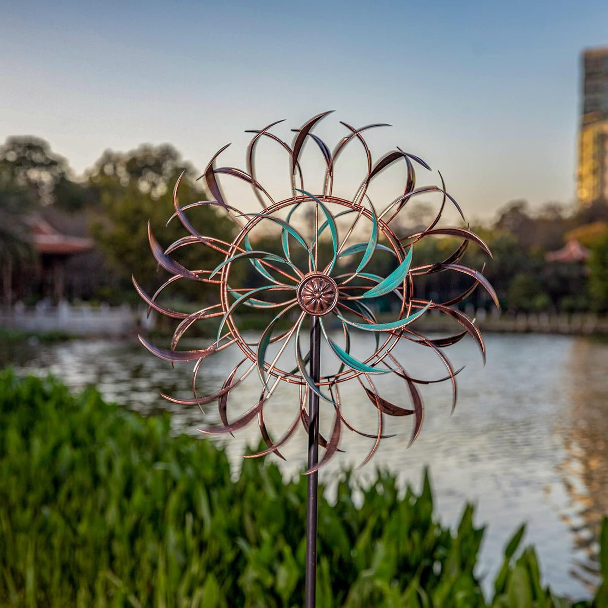 Retro Whale Antique Bronze and Turquoise Metal Wind Spinner additional product photo