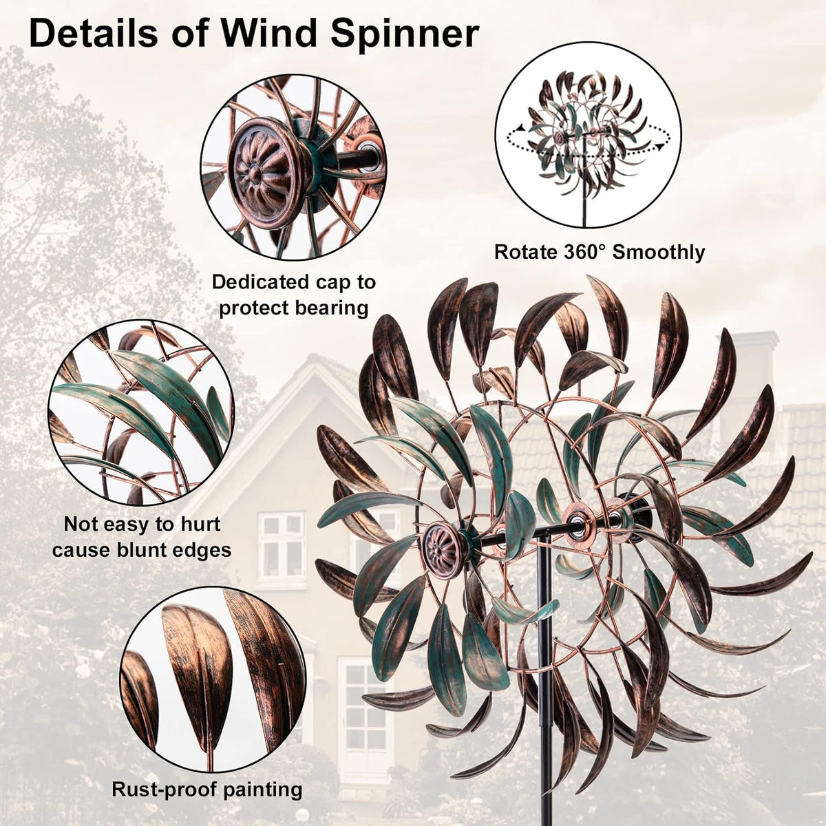 Retro Whale Antique Bronze and Turquoise Metal Wind Spinner additional product photo