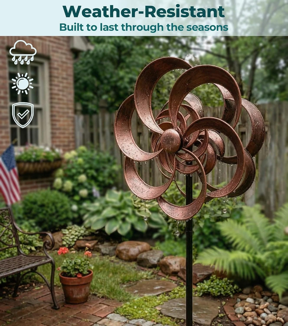 Retro Whale Copper Finish Double-Sided Metal Wind Spinner additional product photo