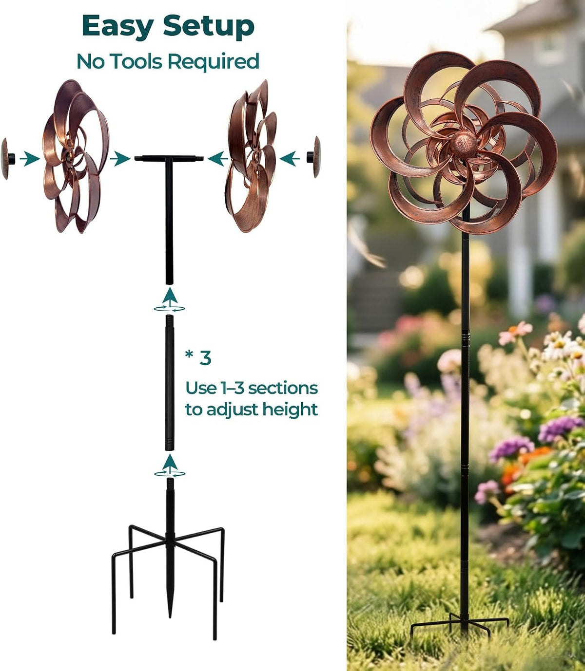 Retro Whale Copper Finish Double-Sided Metal Wind Spinner additional product photo