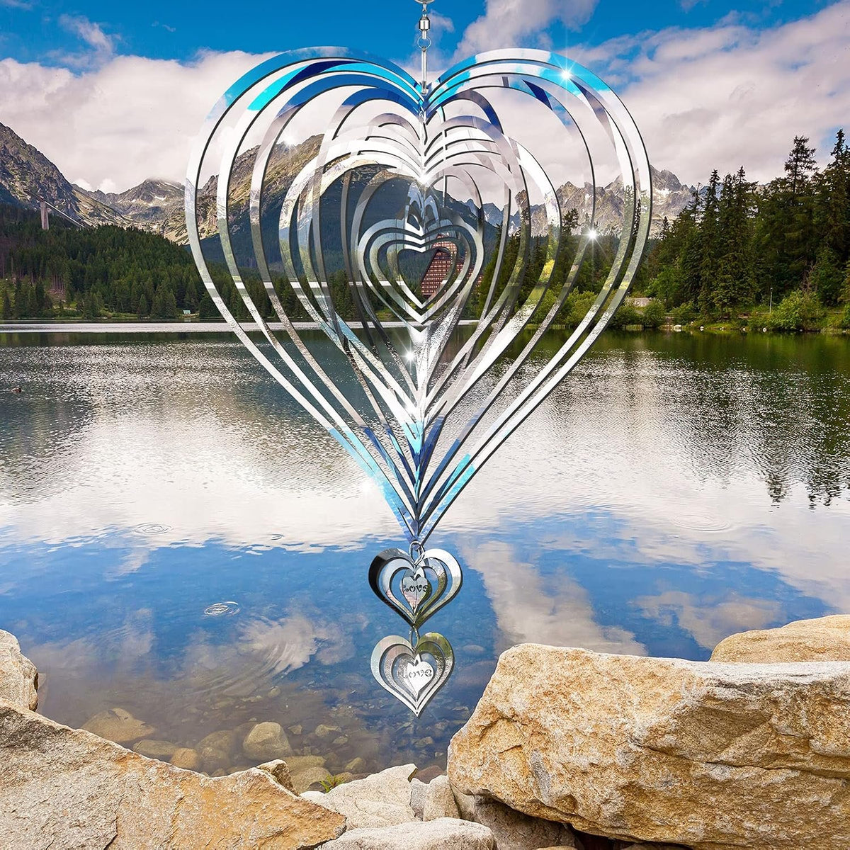 Retro Whale Silver Heart Hanging Wind Spinner additional product photo