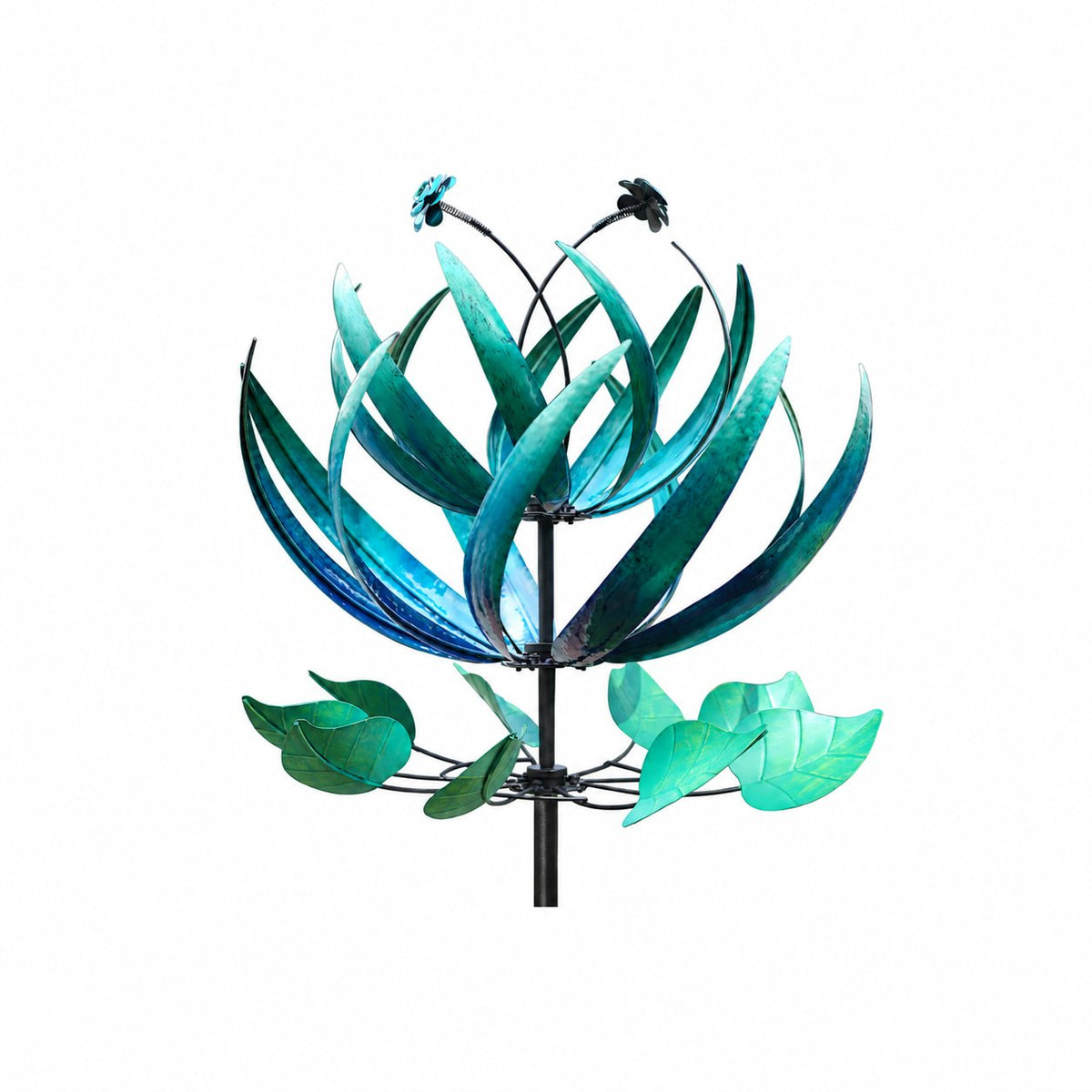 Retro Whale Blue Lotus Metal Wind Spinner studio product photo