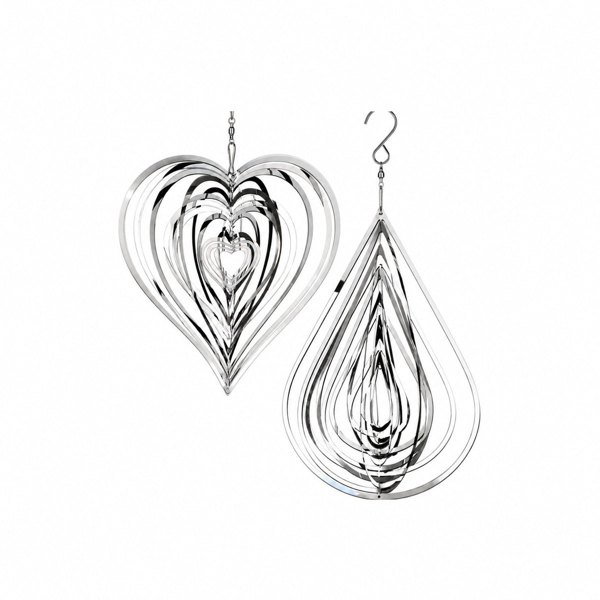 Retro Whale Silver Heart and Teardrop Hanging Wind Spinners studio product photo