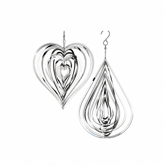 Retro Whale Silver Heart and Teardrop Hanging Wind Spinners studio product photo