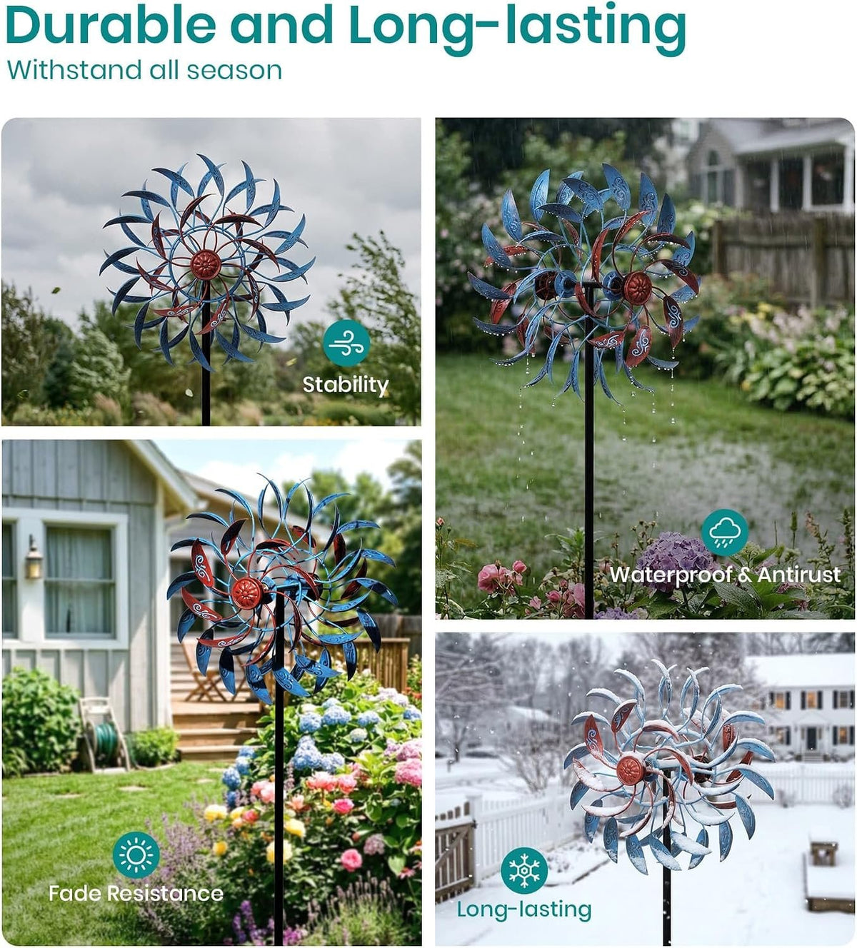 Retro Whale Blue and Red Vine Scroll Metal Wind Spinner additional product photo