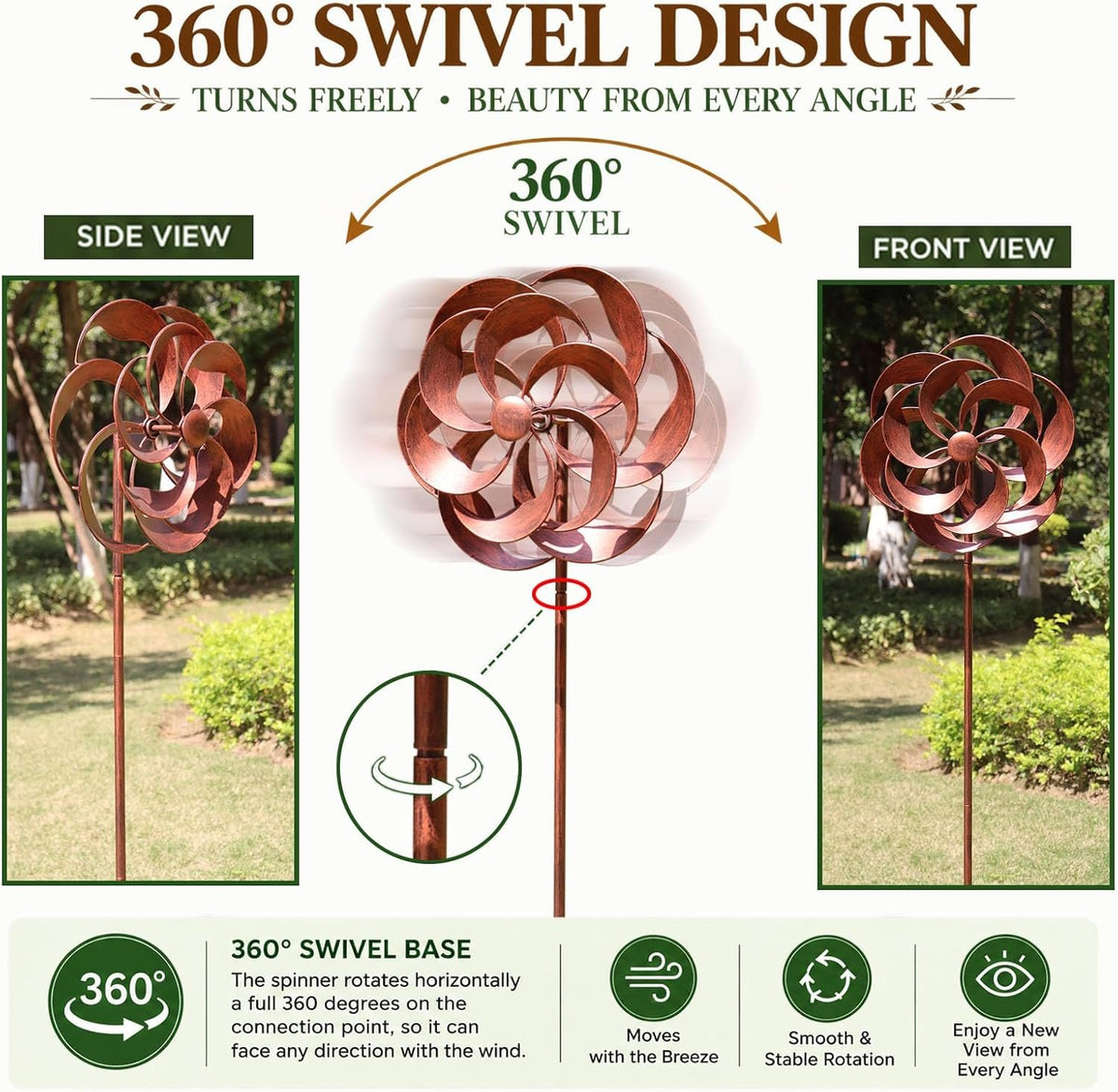 Retro Whale Copper Brown Willow Leaf Wind Spinner additional product photo