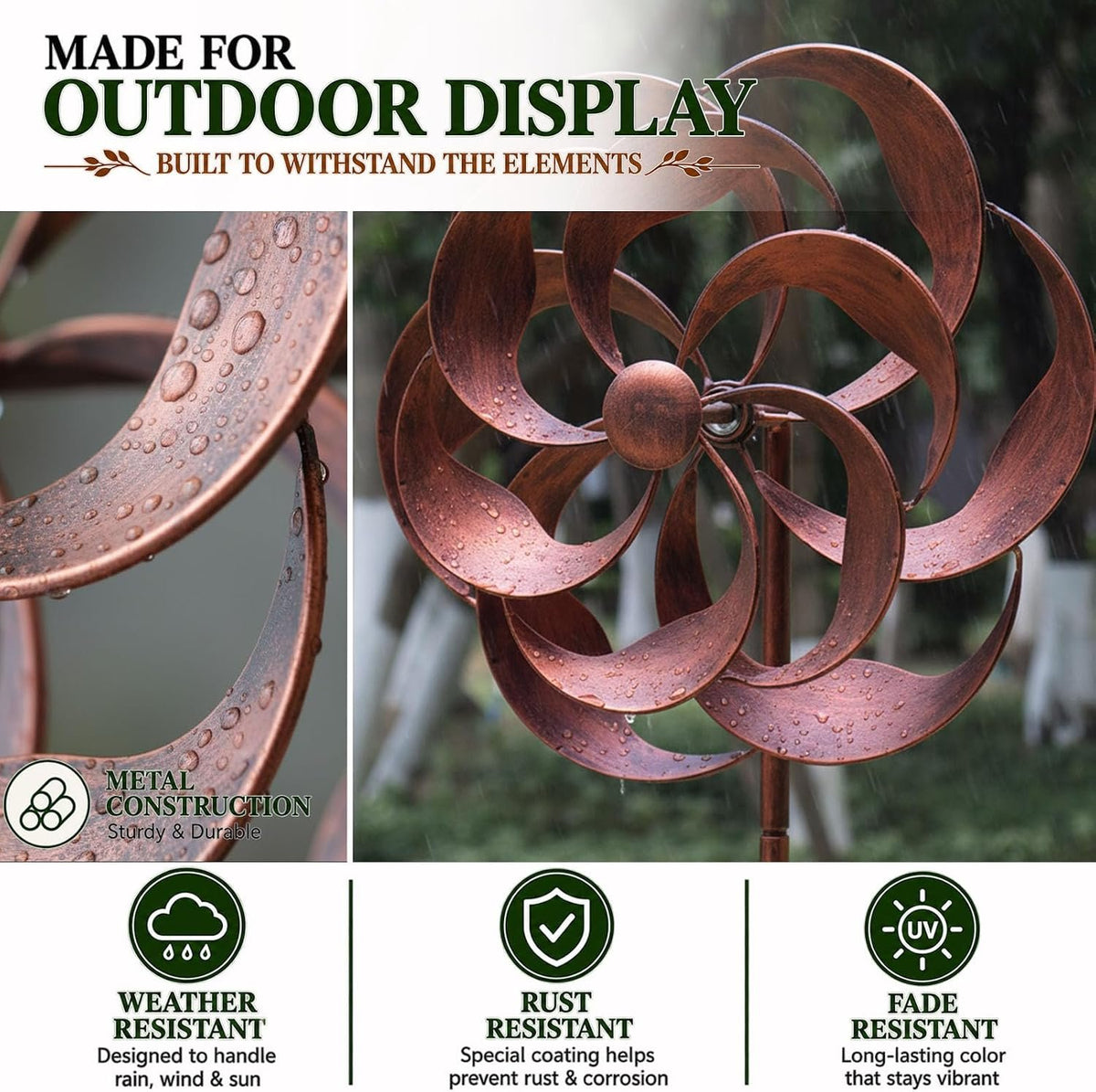 Retro Whale Copper Brown Willow Leaf Wind Spinner additional product photo