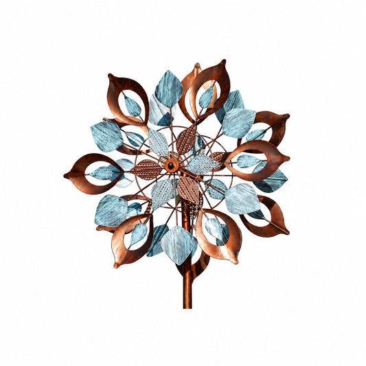 Retro Whale Copper and Blue Leaf Metal Wind Spinner studio product photo